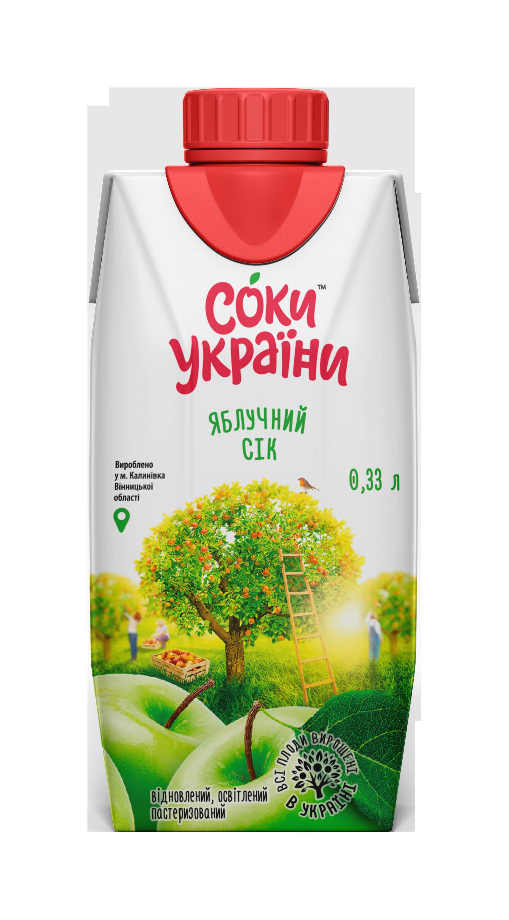 Сік яблучний освітлений ТМ "Соки України" 0,33л